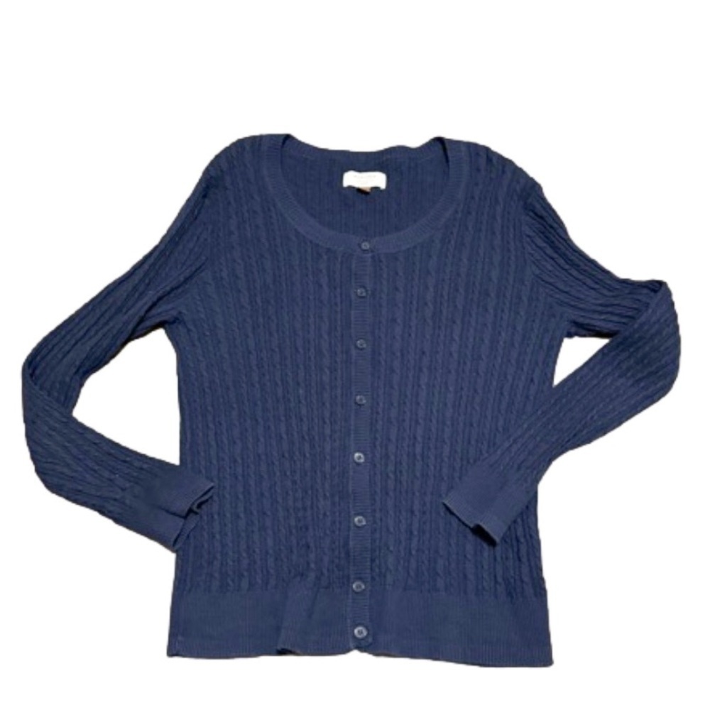 SONOMA LIFESTYLE Cotton Navy Cable Cardigan Button Sweater Women Size PXL/10 - Picture 3 of 13